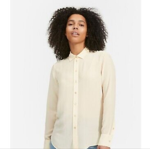 Everlane Top Women Small 4 Yellow The Clean Silk Relaxed Blouse Button Up - Picture 1 of 8